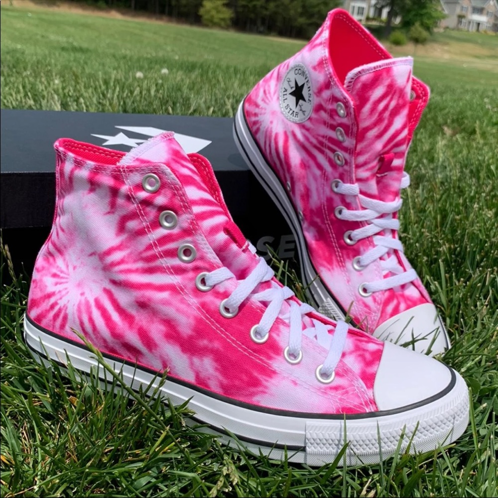 Converse All Star CTAS HI Sneakers in Pink Tie Dye - Picture 7 of 11